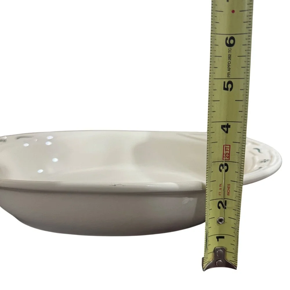 Longaberger oval baking casserole dish Bowl Woven Traditions Oval Ivory Green